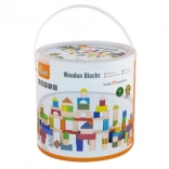 Drevené stavebné kocky – 100 ks vo vedierku