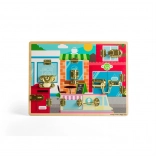 Bigjigs Toys drevená motorická doska so západkami a zámkami