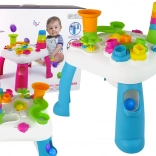 Interaktívny vzdelávací stolík so šmýkačkou na guličky a triedičkou tvarov – modrý