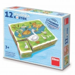 dino drevené obrázkové kocky na farme – 12 kociek