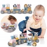 Drevená hračka vláčik s kockami a zvieratkami Montessori