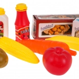 Detský nákupný vozík s modrým košíkom a doplnkami