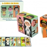 Drevené farebné kocky puzzle s postavami