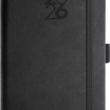 Štýlový čierny vreckový diár s gumičkou a pútkom na ceruzku Aprint 2026