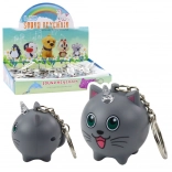 Prívesok mačička jednorožec s LED rohom a zvukom, sivý