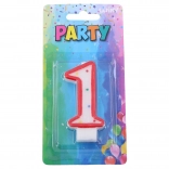 Párty sviečka číslo 1 červená s bodkami