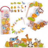 Drevené koráliky na navliekanie zoo Classic World, 13 ks