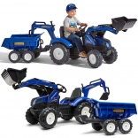 Falk šliapací traktor New Holland s prívesom, modrý, od 3 rokov