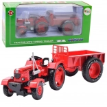 Kovový červený traktor s prívesom 1:18