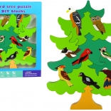 Drevené stromové puzzle s lesnými vtákmi DIY