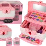 Detský kozmetický kufrík ružovo-biely s make-upom a prekvapením