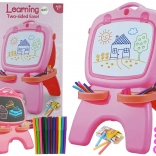 Obojstranná magnetická a kriedová tabuľa – ružová so šablónami