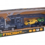 Kovový ťahač s autami na zotrvačník 42 cm so svetlom a zvukom