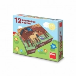 Dino drevené kocky domáce zvieratká 12 ks