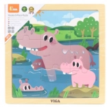 Drevené puzzle hrochy Viga, 9 dielikov