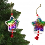 Vianočná hviezdička s flitrami a zvončekom – ozdoba na stromček