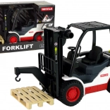 Hračka – červeno-biely vysokozdvižný vozík so zvukmi a svetlami s paletou