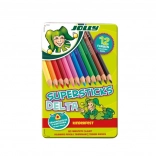 Trojhranné pastelky DELTA, 12 farieb, v kovovej krabičke