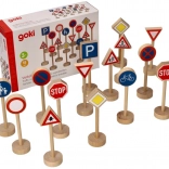 Drevené dopravné značky Goki, sada 15 ks