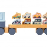 Cubika pastelový kamión s autami – drevená skladačka 12 dielov