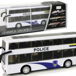 Dvojposchodový policajný autobus s naťahovacím pohonom, svetlami a zvukmi