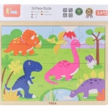 VIGA drevené puzzle s dinosaurami, 16 dielikov