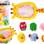 Kúpeľňová sada gumových zvieratiek so žirafovou sieťkou