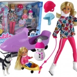 Bábika ANLILY zimné športy s husky a snežným skútrom