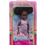 Bábika BARBIE Chelsea, fialové šaty s kvetmi, 15 cm