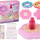 Ružová detská sada na nechty s tipmi, nálepkami a kamienkami