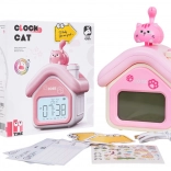 detský budík mačací dom s nočným svetlom a displejom