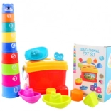 Detská sada 3 v 1 s vkladačkou, lodičkami a pyramídou