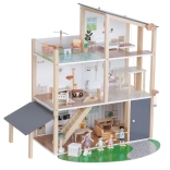 drevený domček pre bábiky s výťahom a strešnou terasou