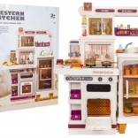 Detská mega kuchynka so svetlami, zvukmi a parou – béžová, 93 ks doplnkov