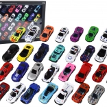 Súprava Hliníkových Modelov Autíčok v Krabici 30 Kusov Športové Policajné Autá
