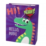 Fialové darčekové vrecko s dinosaurom 32 × 26 × 10 cm