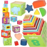 Drevená edukačná veža XXL s tvarmi a učením čísel