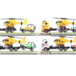 Kamión s vrtuľníkom a terénnym autom