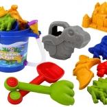 Dinosauria súprava na piesok s vedrom so sprchou, lopatkou, hrabličkami a formičkami