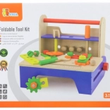 Drevená skrutkovacia sada s náradím a skladacím ponkom