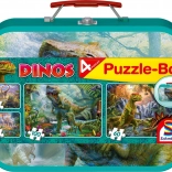 Detské puzzle Dinosaury 4v1 v plechovom kufríku