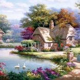 Puzzle Chalúpka s labuťami 1500 dielikov