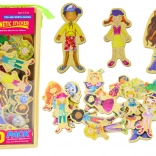 Drevené magnetické figúrky v farebných kostýmoch, 20 ks