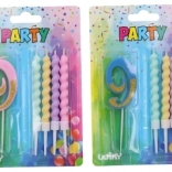 Párty sviečka číslo 9 s doplnkovými sviečkami