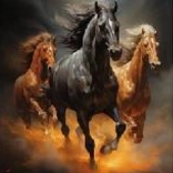 Diamantová mozaika – tri cválajúce kone