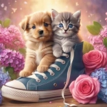 Diamantové maľovanie Psík s mačičkou v topánke 30x40 cm