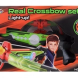Svietiaca detská kuša so šípmi s prísavkou a terčom – strelecký set na batérie, 6+