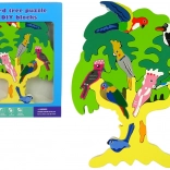 Drevené stromové puzzle s papagájmi