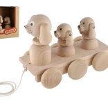 Ťahacia drevená hračka traja psi 22 cm