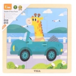 Drevené puzzle so žirafou v aute, 9 dielikov
